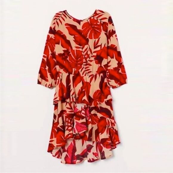 Johanna Ortiz x H&M Red and Cream Floral Long Sleeve Dress, M - Picture 4 of 11